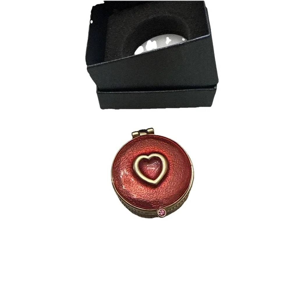 Vintage pearl enamel encased Trinket / Pill box container hinged enamel red gold